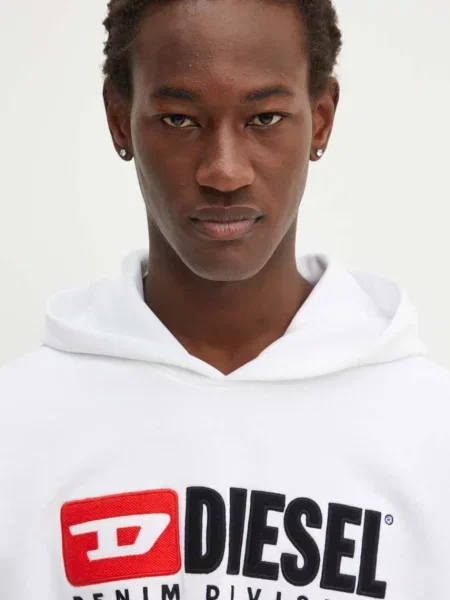 Суичър с качулка Diesel с качулка с апликация бяло