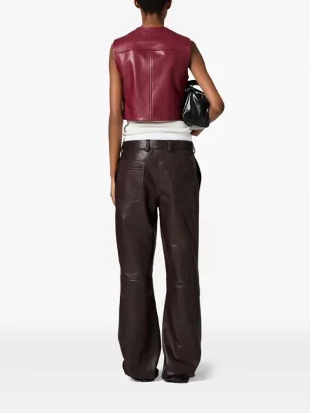 Pantaloni Miu Miu din piele maro