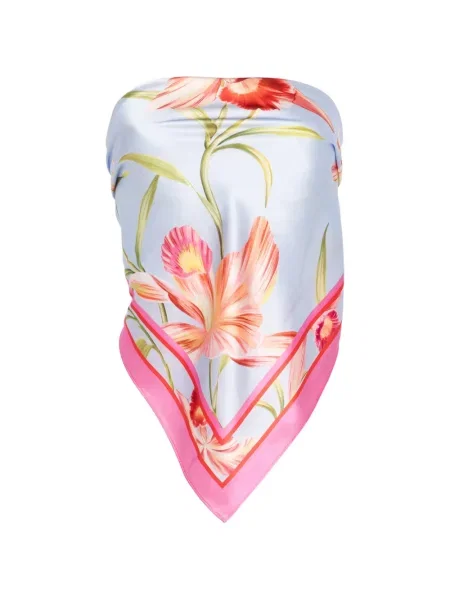 Top Retrofete de mătase cu model floral cu imagine albastru