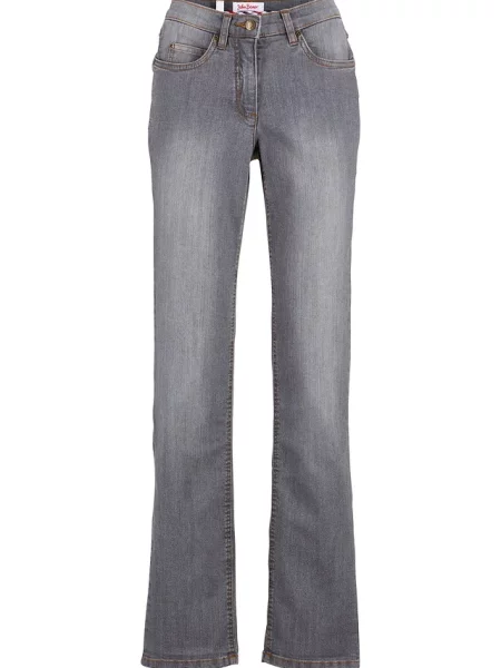 Jeansy ze stretchem straight mid waist szare