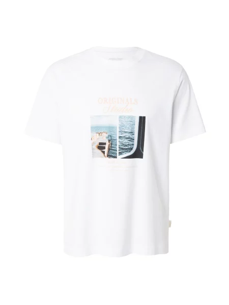 JACK & JONES Majica JORNORREBRO morsko plava / svijetloplava / marelica bijela