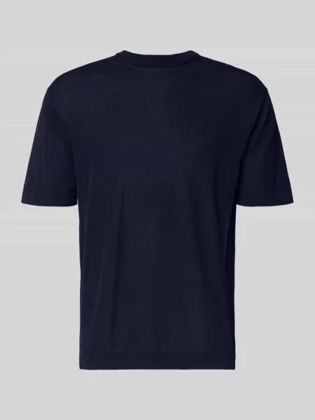 T-shirt z prążkowanym okrągłym dekoltem Cruna granatowa