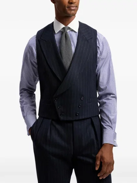Vlněná dvouřadá vesta Ralph Lauren Purple Label modrá