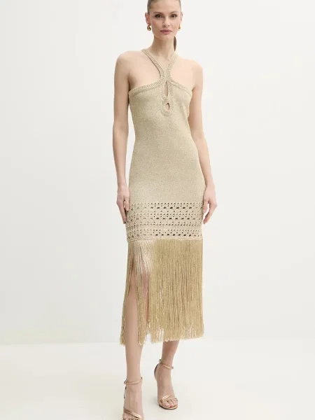Simona Corsellini sukienka midi dopasowana złoty