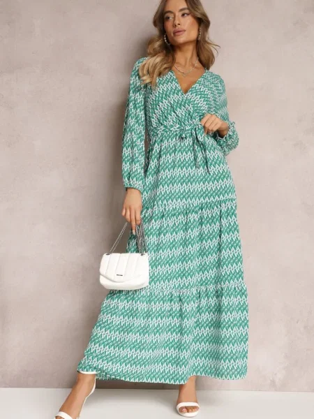Rochie evazată cu în talie Kefem verde