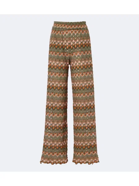 Pantaloni palazzo La Doublej cu broderie verde