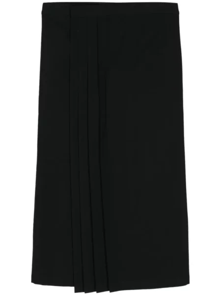 Fusta plisata Yohji Yamamoto de lână plisată până la genunchi negru