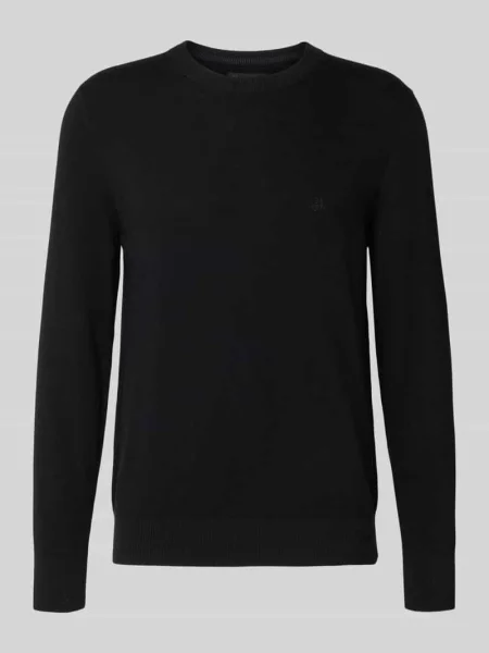 Sweter z dzianiny o kroju regular fit z mieszanki bawełny i żywej wełny czarny