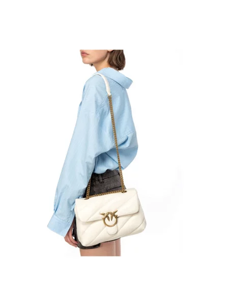 Geanta crossbody Pinko din piele clasică alb