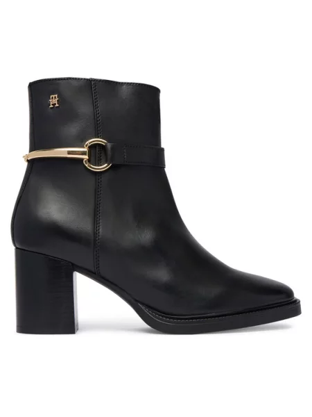 Tommy Hilfiger Škornji TH Stud Heel Riding Ankle Boot črna