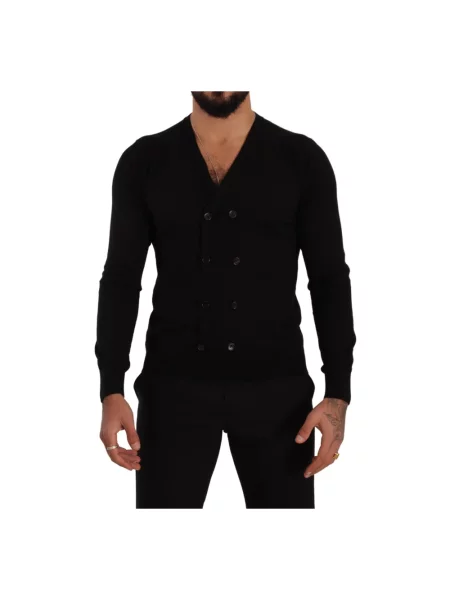 Sweter Dolce And Gabbana z dekoltem w serek elegancki czarny