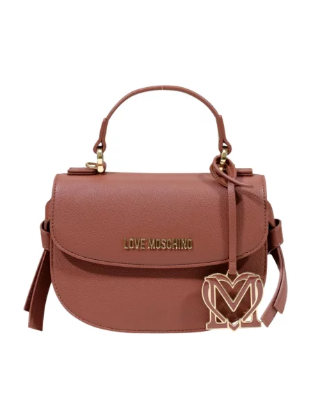 Torebka Love Moschino skórzana w serca brązowa