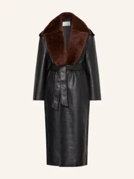 The Frankie Shop Kabát Edra V Koženém Vzhledu S Odnímatelným Límcem / hnědá černá