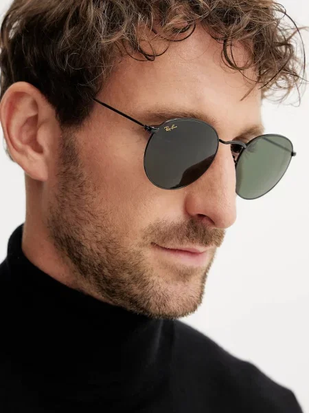 Ray-Ban ochelari de soare rotunzi metalici negru