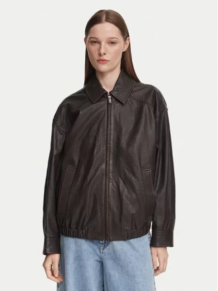 Kožená bunda Weekend Max Mara hnědá