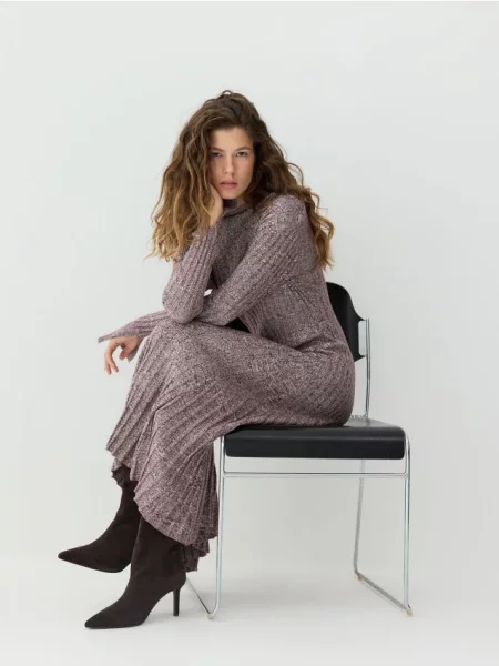 Reserved Sukienka midi z lyocellem brązowy