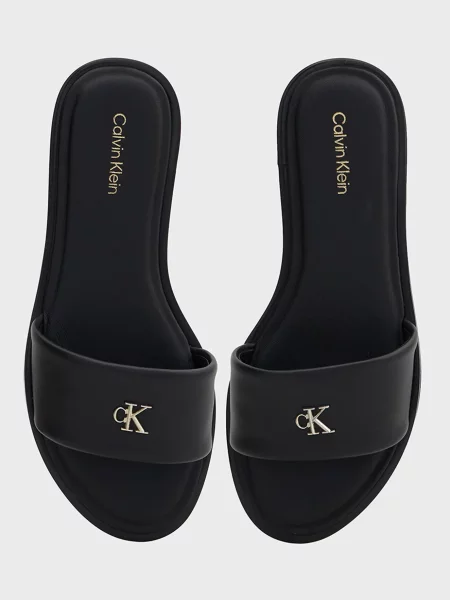 Кожаные шлепанцы Calvin Klein без каблука черные