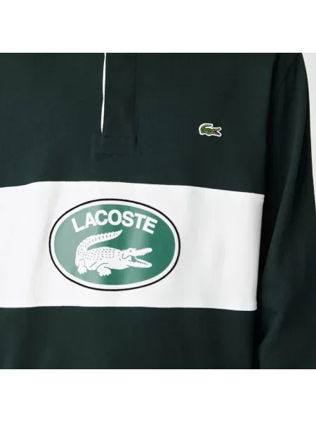 Lacoste Koszulka Rugby Z Długim Rękawem Z Nadrukiem Relaxed Fit zielona