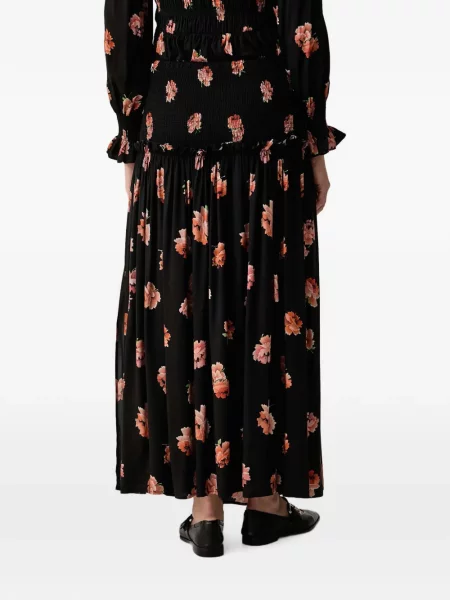 Fustă midi Allsaints cu model floral cu imagine negru