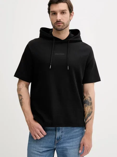 Суичър с качулка Armani Exchange с качулка с принт черно