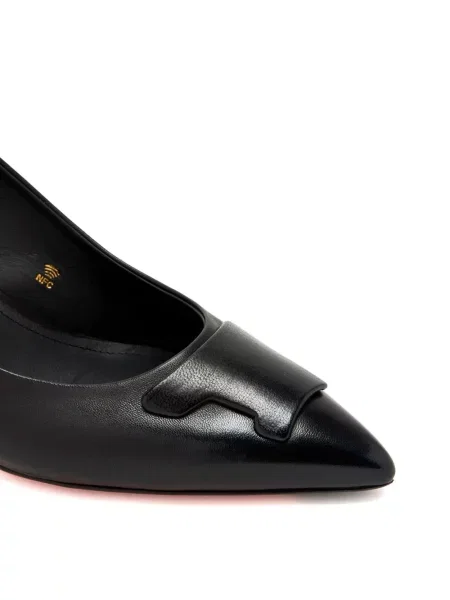 Pantofi cu toc Santoni din piele slingback negru