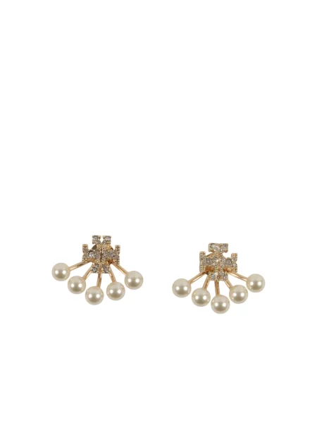 Lniane kolczyki Tory Burch z perełkami beżowe