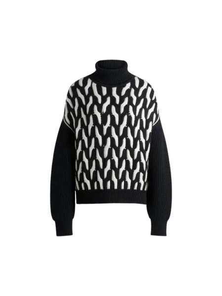 Dzianinowy sweter z golfem Hugo czarny