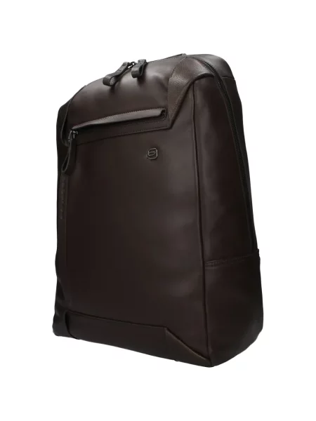 Rucsac Piquadro din piele cu autograf maro