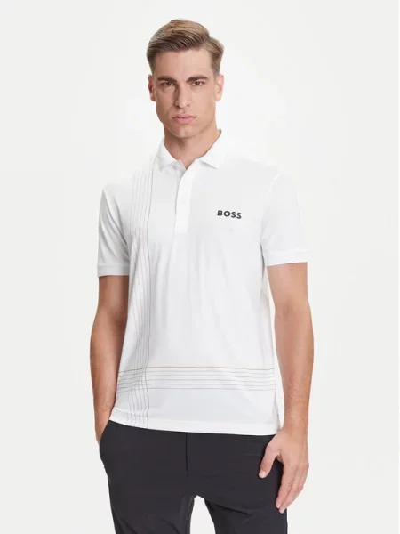 BOSS Polo Check biały
