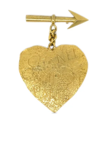 Brož Chanel Pre-owned s mašlí se srdcovým vzorem zlatá