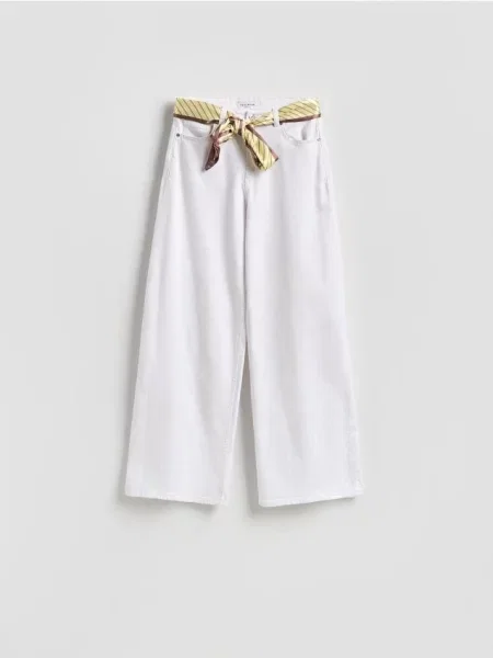 Reserved Blugi wide leg cu eșarfă alb