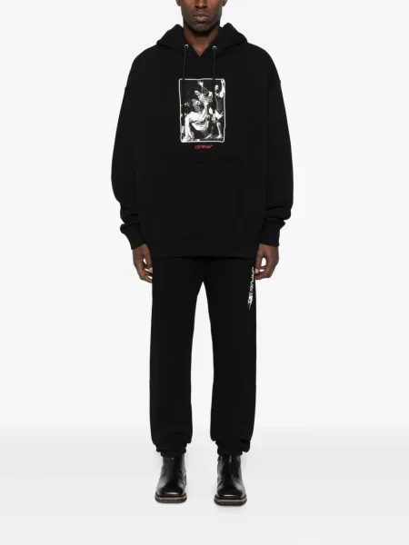 Hanorac cu glugă Off-white cu imagine alb
