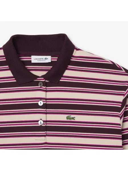 Lacoste Koszulka Polo W Paski Z Długim Rękawem Oversize brązowa