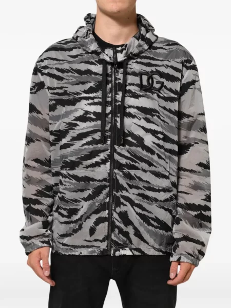 Geacă Dolce & Gabbana cu glugă cu imagine cu model camuflaj gri