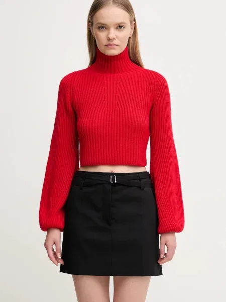 Sportmax pulover de lână MARMO cu guler roșu