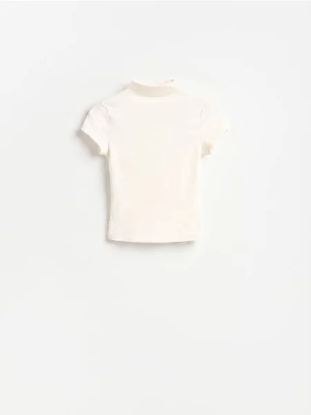 Reserved Tricou cu guler perkins crem