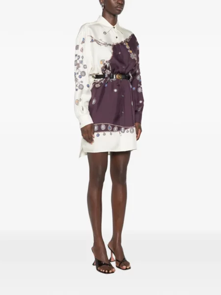 Cu centură rochie tip cămașă Versace de mătase violet