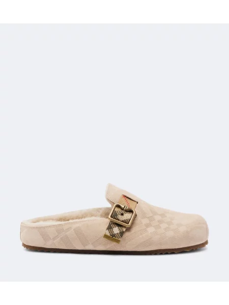 Saboți Burberry din piele de căprioară bej