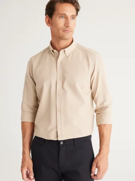Cămașă Ac&co / Altınyıldız Classics cu guler nasturi din țesătură twill negru