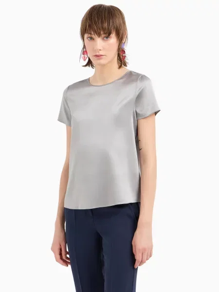 Блуза Emporio Armani шовк сірий