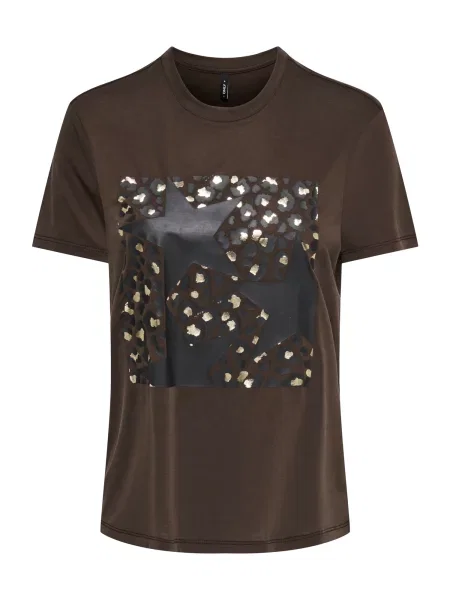 ONLY Tricou ONLFREE maro / auriu negru