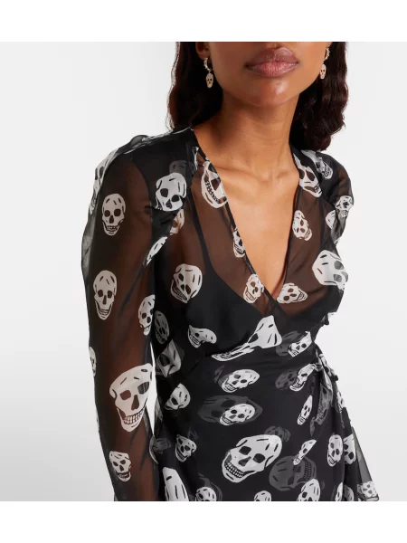 Rochie Mcqueen de mătase asimetrică negru