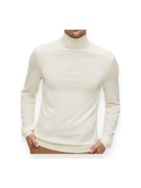Sweter Boss wełniany do golfa biały