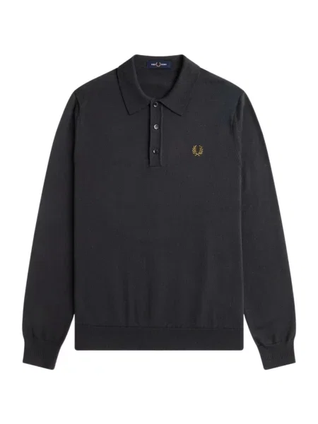 Pletená klasická košeľa Fred Perry čierna