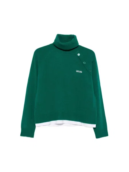 Lniany sweter z golfem Liu Jo zielony