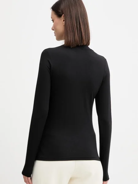 Emporio Armani Underwear tricou cu mânecă lungă din lână cu guler înalt negru