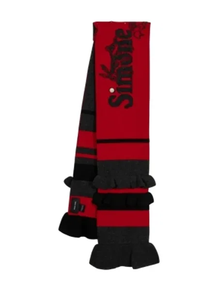 Fular Simone Rocha cu dungi cu volane gri