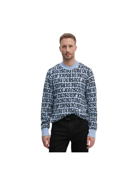 Dzianinowy sweter Versace Jeans Couture niebieski