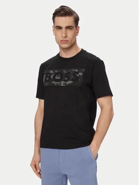 BOSS Tricou Ts Globe Logopattern negru