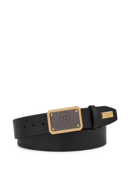 Curea Philipp Plein din piele cu autograf negru